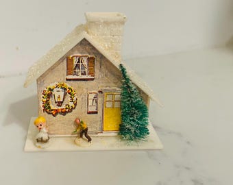 Vintage Christmas Alpine Plastic House Decoration diorama