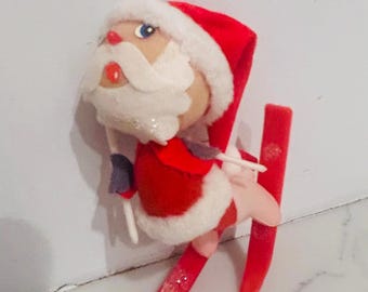Vintage 1950’s Japan felt and plastic Santa Claus Christmas ornament,