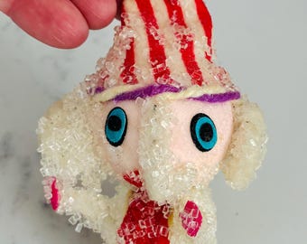 Vintage 1960’s  sugar-frosted elephant Christmas ornament