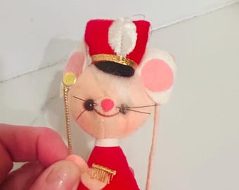 Vintage 1960’s Japan red adorable marching band mouse ornament
