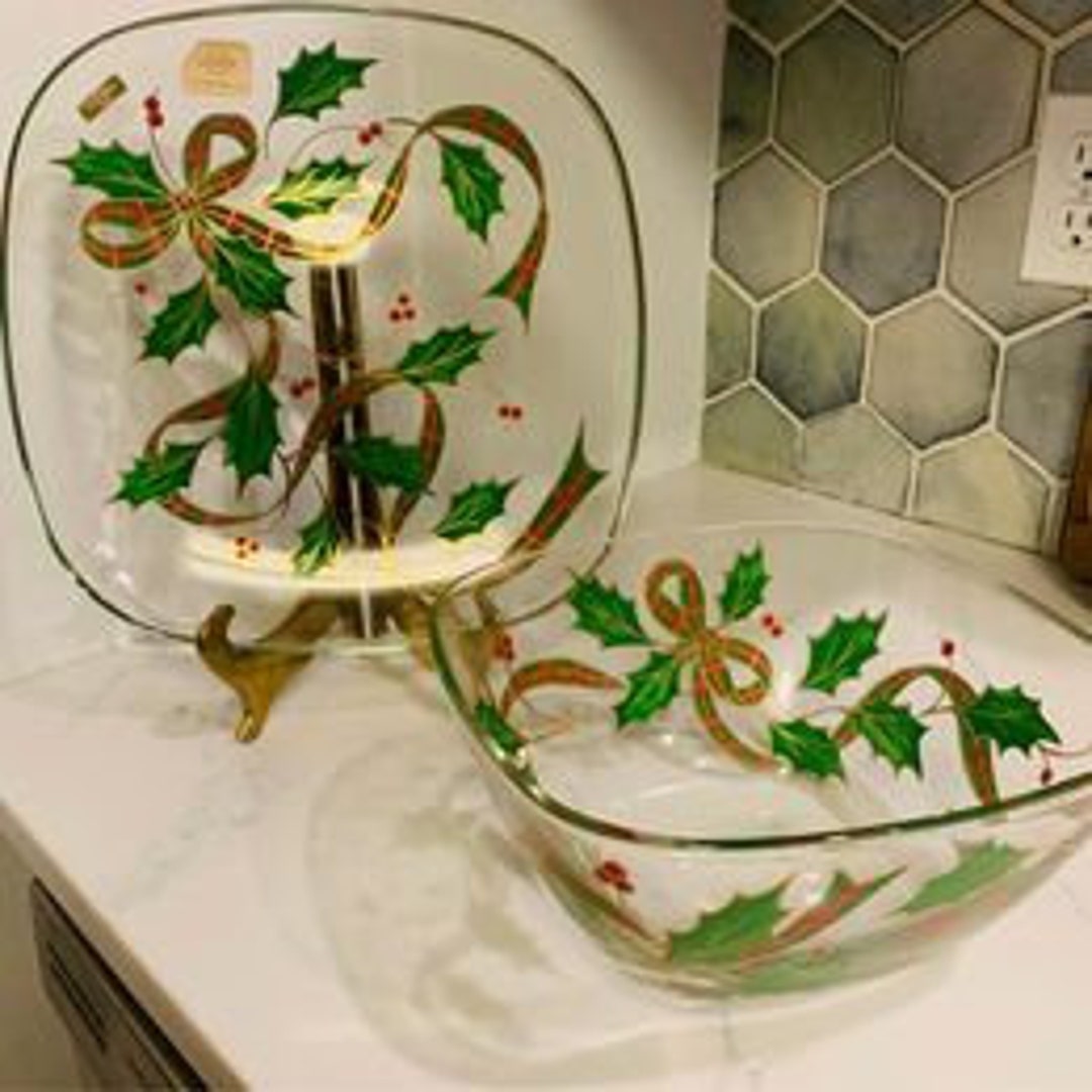 Vintage New Lenox Holly Berry Square Platter & Matching Bow Etsy