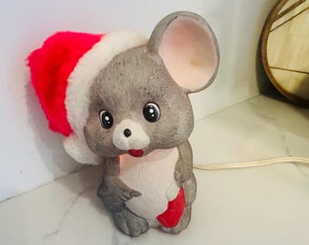 Vintage Lighted Christmas Mouse with Santa Hat in Original Box Taiwan