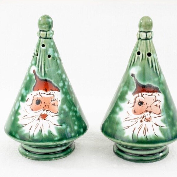 Vintage Lefton Winking Santa's Christmas Trees salt and pepper shakers