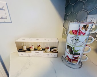 New Pier  Four Piece Tumbler Set (each featuring different dogs) & Four Piece Coffee/ Tea Cups (stackable)