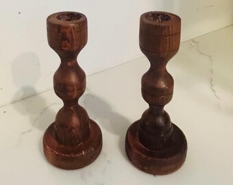 Pair of Vintage Wooden Candlesticks
