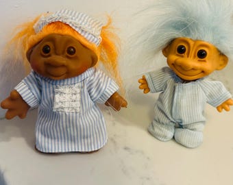 Pair of 1980’s vintage Russ Troll Dolls featuring pajamas
