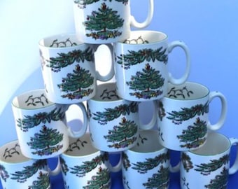 Set of 10 Vintage Spode Christmas Tree Garland Coffee Mugs Cups