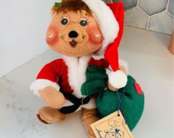 Annalee Vintage Rare Christmas Doll 1989 SANTA BEAR W/ Bag