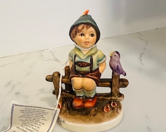 Goebel Germany - Boy on fence with Bird Porcelain Figurine