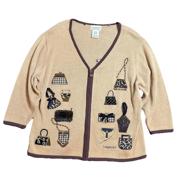 Longaberger Homestead Women's Purses Cheetah Basket Cardigan Sweater Jacket 1X