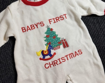 Vintage Baby Kisses Baby's First Christmas Outfit 3-6 months One Piece Romper