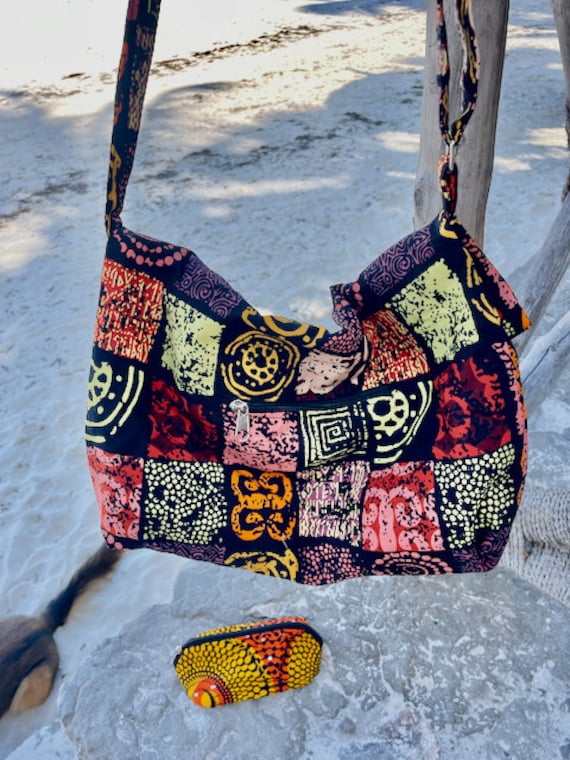 Upcycled Kitenge Patchwork Purse – Adjustable Crossbody Bag with Pocket | Handmade in Tanzania | African Print Shoulder Bag