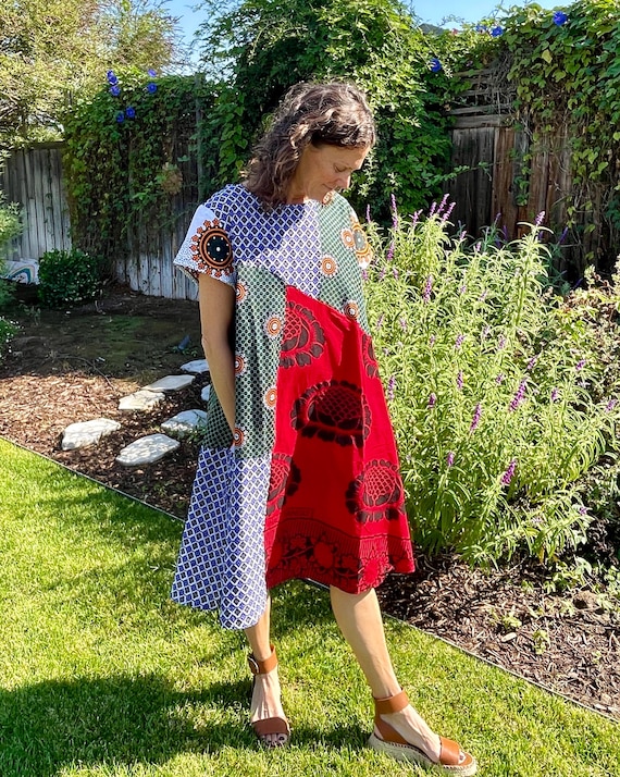 Patchwork Upcycled Midi Dress