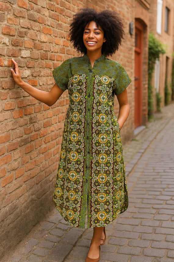 African Kanga Dress | Handmade Button Down with Pockets | Ethical Fashion from Zanzibar