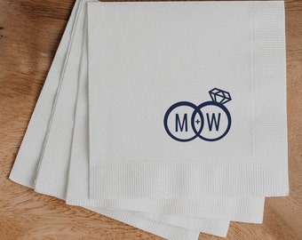 Personalized Diamond Ring Initials Engagement Cocktail Napkins • Rehearsal Dinner Decor • Reception Cocktail • Engagement Party Napkins