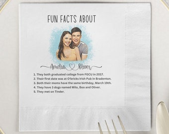 Fun Facts Custom Wedding Cocktail Napkins • Bridal Shower • Rehearsal Dinner • Reception Cocktail • Trivia Personalized • Engagement Party