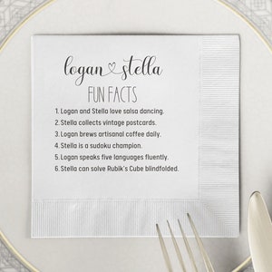 Fun Facts Custom Wedding Cocktail Napkins • Bridal Shower • Rehearsal Dinner • Reception Cocktail • Trivia Personalized • Engagement Party