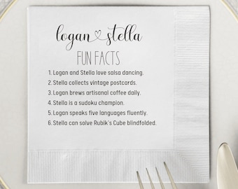 Fun Facts Custom Wedding Cocktail Napkins • Bridal Shower • Rehearsal Dinner • Reception Cocktail • Trivia Personalized • Engagement Party