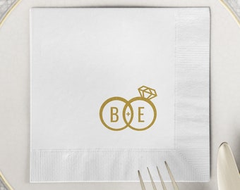 Personalized Diamond Ring Initials Napkins • Wedding Decorations • Rehearsal Dinner • Reception Cocktail • Engagement Party Napkins