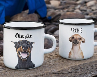 Custom Pet Enamel Camp Mug With Photo And Name • Dog Photo Campfire Mug • Personalised Enamel Cup • Camping Metal Pet Mug • Dog Lover Gift