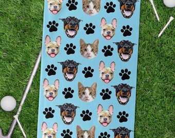 Custom Pet Golf Towel • Personalized Dog Dad Golf Gift • Funny Dog Face on Golf Towel • Father's Day Gift • Cat Dad Gift • Gift for Dad