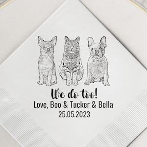 Custom Pet Sketch Cocktail Napkins • Personalized Napkins With 1 2 3 Pets • Engagement Party • Dog Party Napkins Colored • Bridal Shower