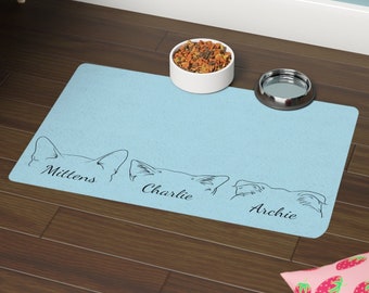 Personalized Cat Bowl Mat (12" x 18") • Custom Cat Breed Food Placemat • Cat Ears Feeding Mat • Water Bowl Mat • Food Bowl Rug • Cat Lovers