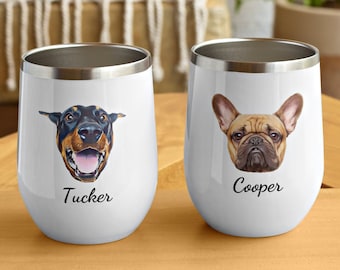 Custom Pet Insulated Wine Tumbler • Illustrated Dog Portrait • Personalized Cat Wine Tumbler • Wine Lovers Gift • Dog Mom Dad Christmas Gift