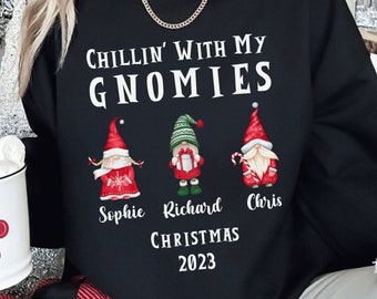 Custom Chilling With My Gnomies Ugly Christmas Sweatshirt • Hanging with My Gnomies Sweater • Family Members Gnome • Gift For Best Friend