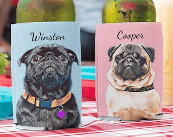 Custom Pet Beer Bottle Cooler • Personalized Dog Portrait Soda Can Holder • Cat Soda Cover • Pet Parents • Christmas Gift for Dog Mom Dad