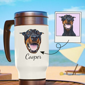 Custom Pet Steel Travel Mug With Handle • Dog Mom Stainless Steel Mug • Dog On Travel Mug • Insulated Pet Thermos • Dog Dad Dog Mom Gift