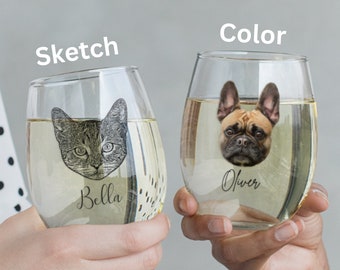 Custom Pet Wine Glass • Personalized Dog Stemless Wine Glass • Cat Wine Glass • Wine Lovers • Dog Mom Wine Glass • Dog Dad Christmas Gift