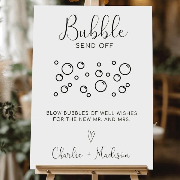 Minimalist Bubble Send Off Sign with Easel • Wedding Ceremony Send Off • Boho Wedding Sign • Unique Send Off Idea • Newlywed Exit Sign