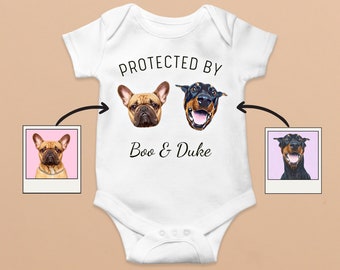 Custom Protected By Dog Baby Bodysuit • Personalized Dog Baby Shower Gift • Dog Mom Gift Ideas • Baby Gift • New Mom Dog Christmas Gift