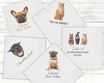 Custom Pet Cocktail Napkins • Personalized Dog Wedding Napkins • Bridal Shower • Rehearsal Dinner • Dog Party Napkins Colored • Dog Birthday