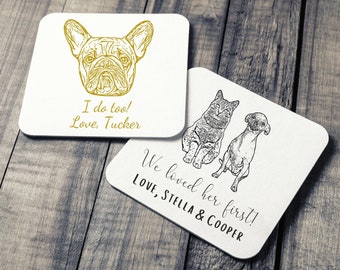 Custom Dog Wedding Coasters • Set of 50, 100, 150 Wedding Coasters • Drinks On Me Coasters • I do too Pet Coaster • Personalized Coasters