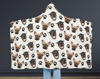 Custom Pet Snuggle Blanket • Dog Hooded Blanket • Cat Face Blanket • Dog Portrait Hoodie • Dog Mom Dad Christmas Gift • Dog Lovers Gift