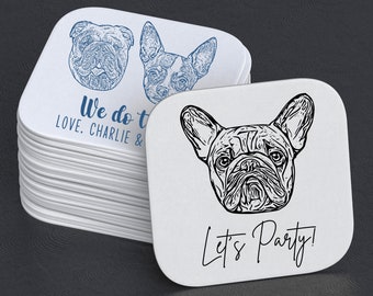 Custom Dog Wedding Coasters • Personalized Pet Wedding Coasters • Pet Portrait Coasters • I do too Pet Coaster • Engagement Decor