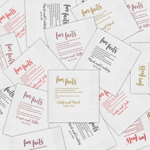 Fun Facts Custom Wedding Napkins • Bridal Shower • Rehearsal Dinner • Reception Cocktail • Trivia Personalized Napkins • Engagement Party