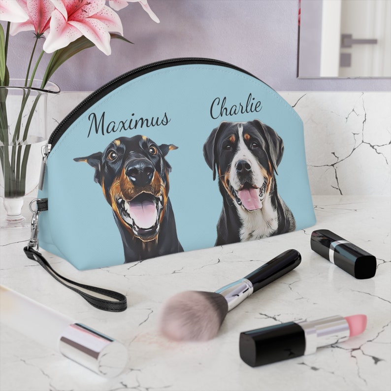 Custom Dog Mom Makeup Bag • Custom Dog Mom Accessory Pouch • Personalized Pet Cosmetic Pouch With Pet Photo • Dog Lover Gift • Dog Mom Gifts 2 Pets