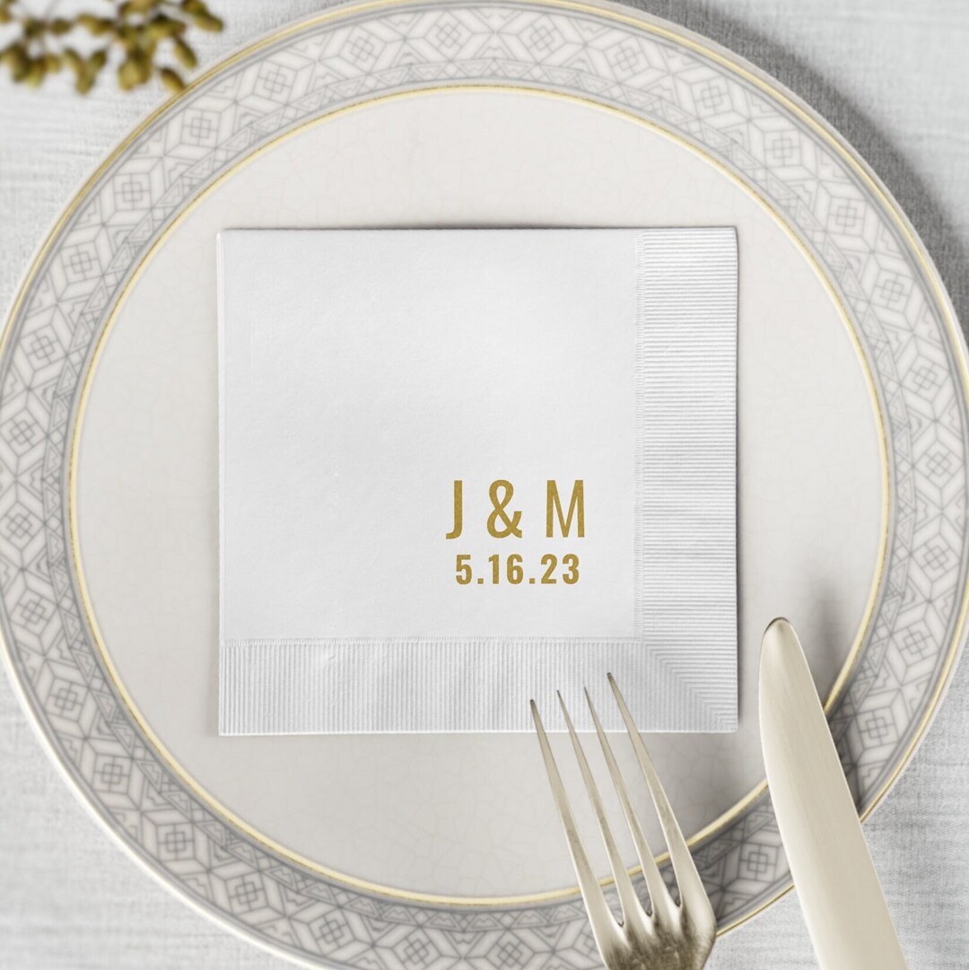 Personalized Wedding Napkins With Initials and Date Modern Monogram
