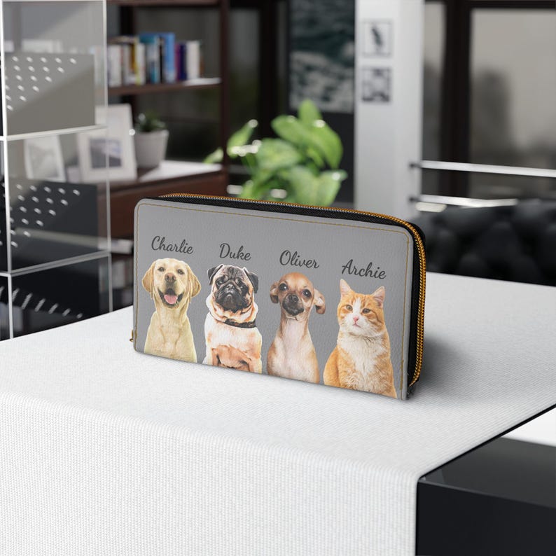 Custom Dog Portrait Zipper Wallet • Personalized Pet Wallet • Dog Owner Leather Wallet • Cat Portrait • Dog Mom Christmas Gift • Mothers Day image 9