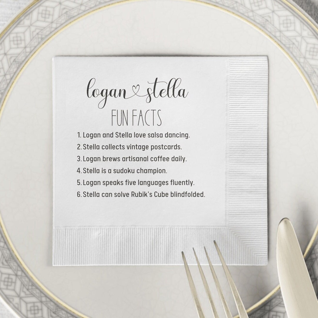 Fun Facts Custom Wedding Cocktail Napkins Bridal Shower Rehearsal