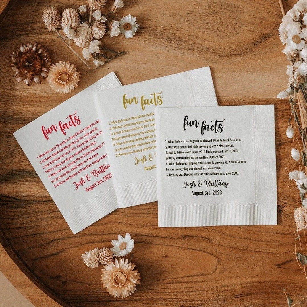 Fun Facts Custom Wedding Napkins Bridal Shower Rehearsal Dinner