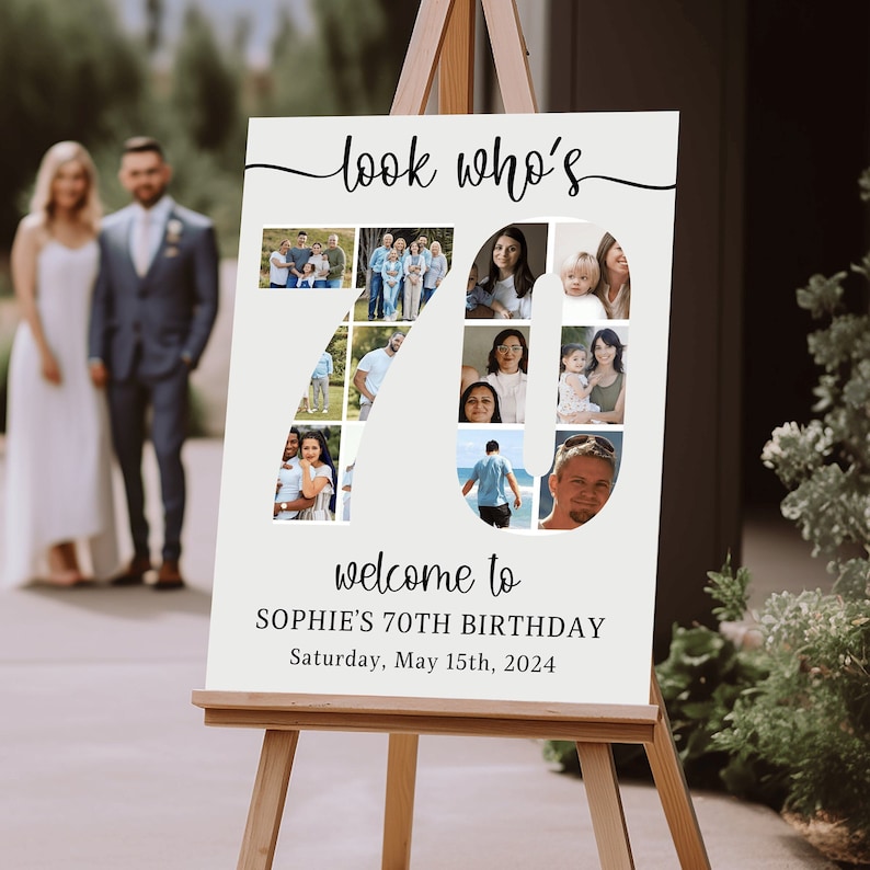 Custom 70th Birthday Photo Collage Sign With Stand • Look Who's 70 ...