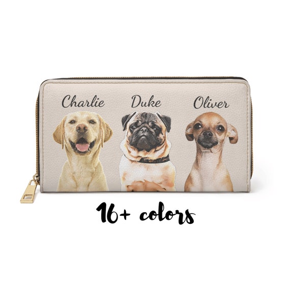 Custom Dog Portrait Zipper Wallet • Personalized Pet Wallet • Dog Owner Leather Wallet • Cat Portrait • Dog Mom Christmas Gift • Mothers Day