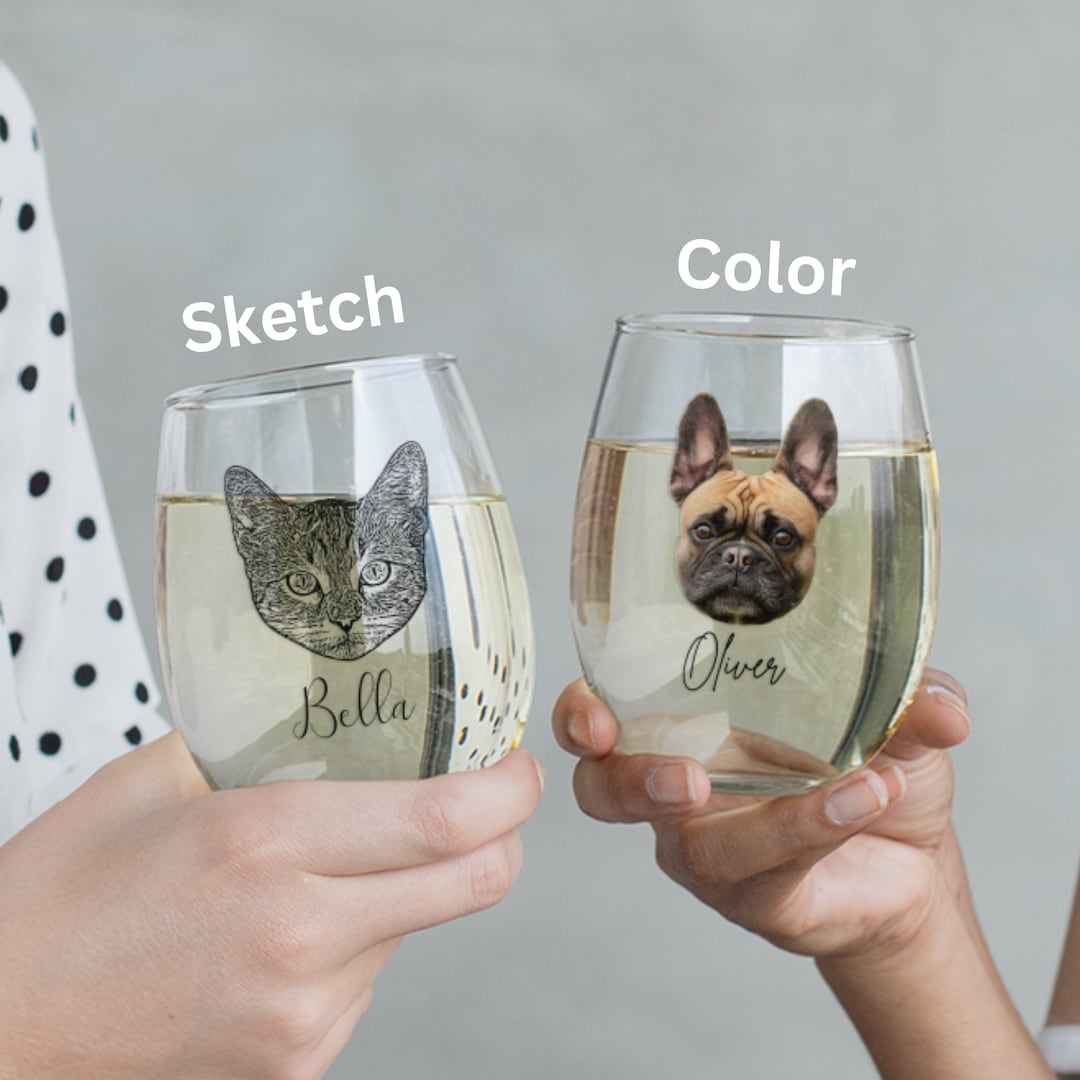 Custom Pet Wine Glass Personalized Dog Stemless Wine Glass Cat Wine