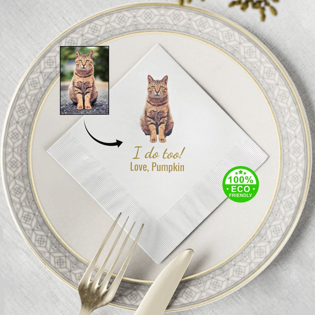Custom Cat Cocktail Napkins Personalized Cat Wedding Napkins Bridal