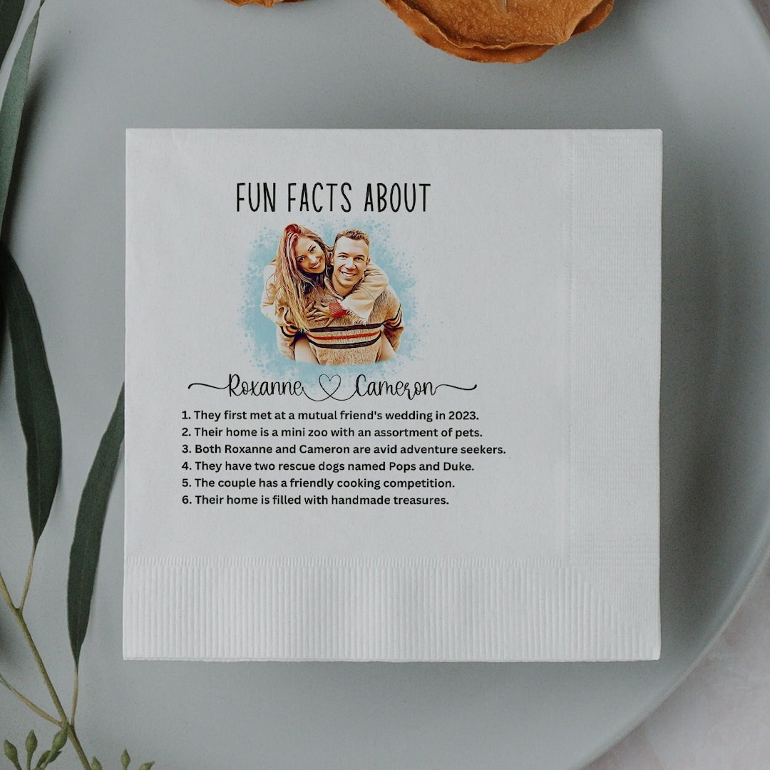 Fun Facts Custom Wedding Cocktail Napkins Bridal Shower Rehearsal