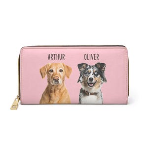 Custom Dog Portrait Zipper Wallet • Personalized Pet Wallet • Dog Owner Leather Wallet • Cat Portrait • Dog Mom Christmas Gift • Mothers Day image 2